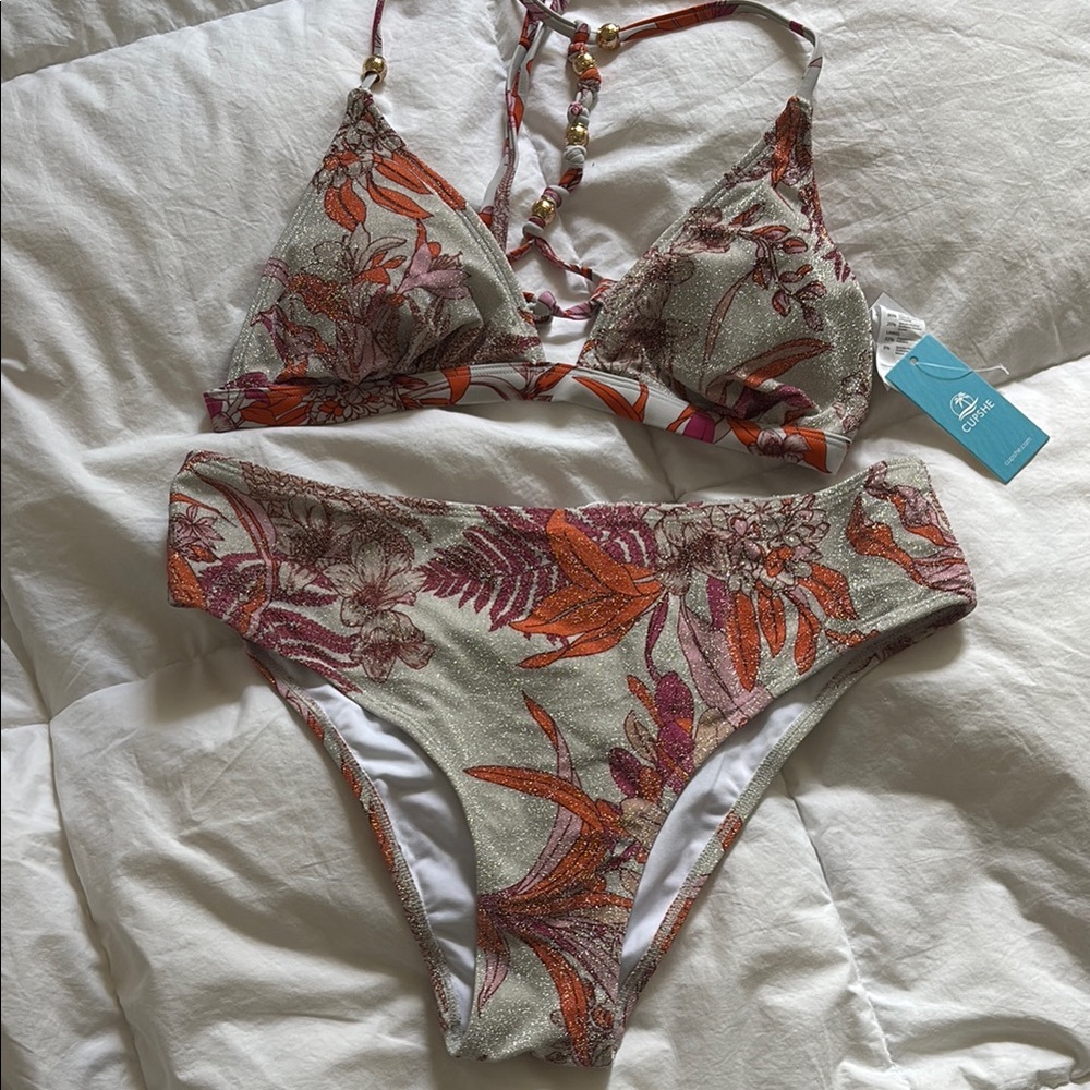 Cupshe Floral Bikini - Orange and Purple